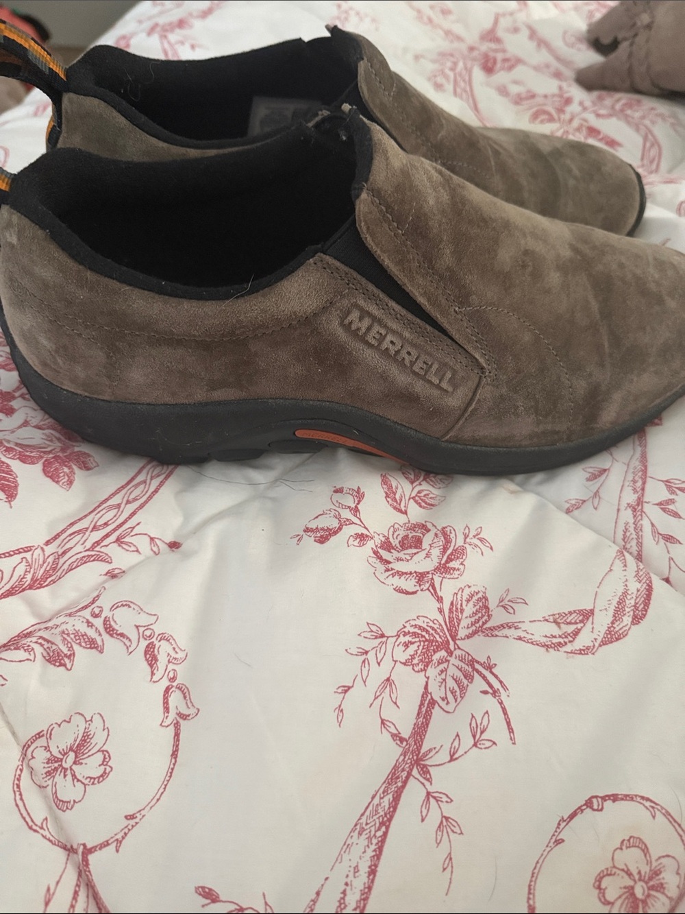 Merrell Men's Slip-On Suede Loafers in Brown with Black Trim